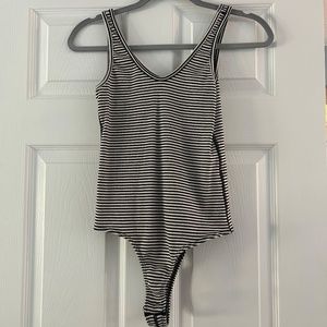 Black and White Striped V-Neck Bodysuit